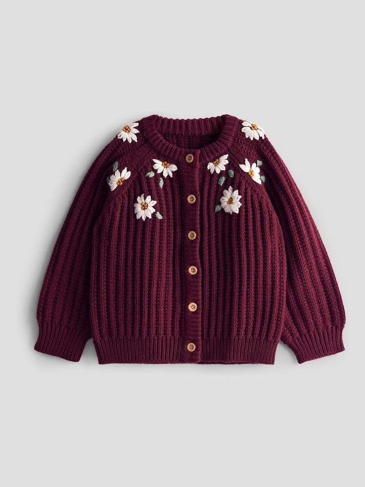JoJo Maman Bébé Red Floral Embroidered Textured Cardigan - Image 1 of 3