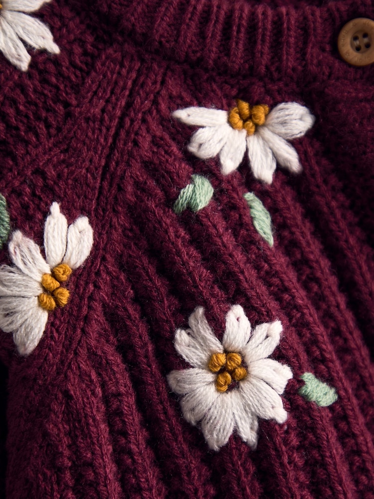 JoJo Maman Bébé Red Floral Embroidered Textured Cardigan - Image 3 of 3