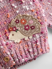 JoJo Maman Bébé Mauve Purple Hedgehog Textured Knit Appliqué Cardigan - Image 2 of 3