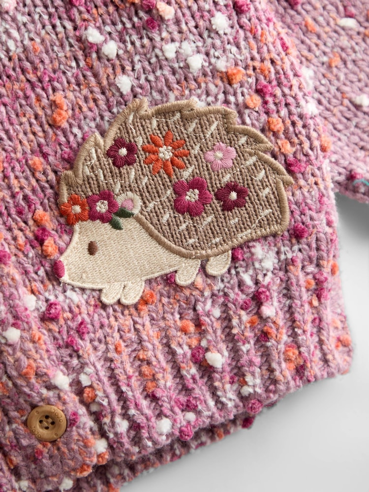 JoJo Maman Bébé Mauve Purple Hedgehog Textured Knit Appliqué Cardigan - Image 2 of 3