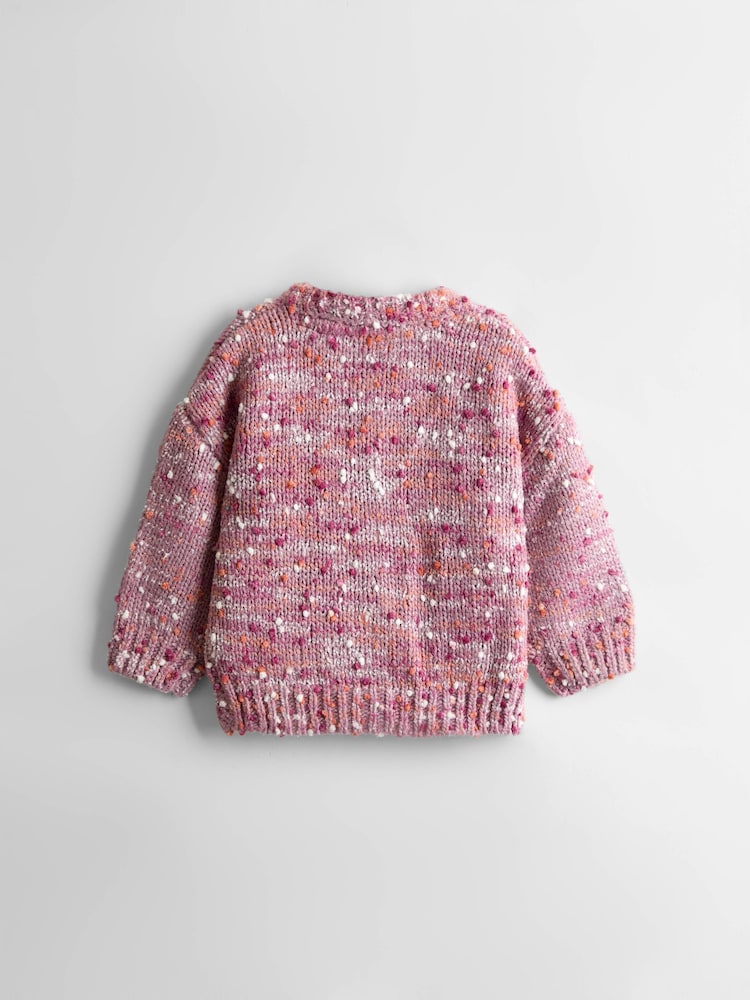 JoJo Maman Bébé Mauve Purple Hedgehog Textured Knit Appliqué Cardigan - Image 3 of 3