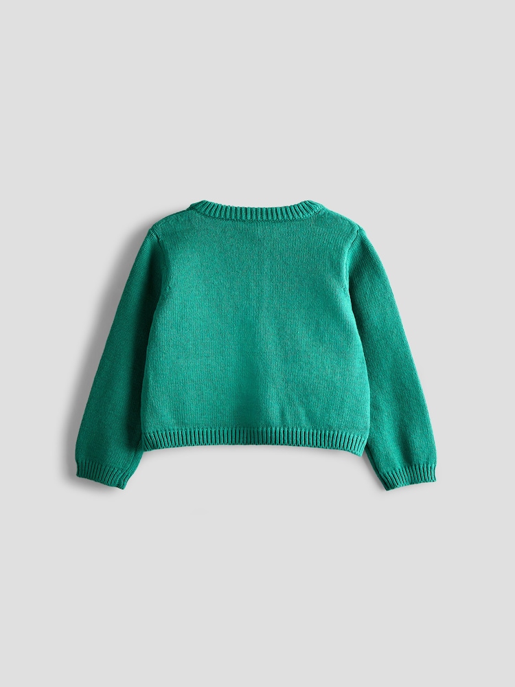JoJo Maman Bébé Teal Green Flower & Bee Pet in Pocket Applique Cardigan - Image 2 of 5