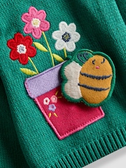 JoJo Maman Bébé Teal Green Flower & Bee Pet in Pocket Applique Cardigan - Image 3 of 5