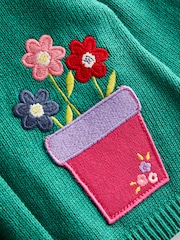 JoJo Maman Bébé Teal Green Flower & Bee Pet in Pocket Applique Cardigan - Image 4 of 5