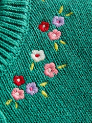 JoJo Maman Bébé Teal Green Flower & Bee Pet in Pocket Applique Cardigan - Image 5 of 5