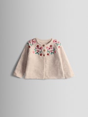 JoJo Maman Bébé Beige Marle Christmas Robin Embroidered Cardigan - Image 1 of 3