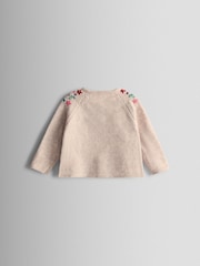 JoJo Maman Bébé Beige Marle Christmas Robin Embroidered Cardigan - Image 2 of 3