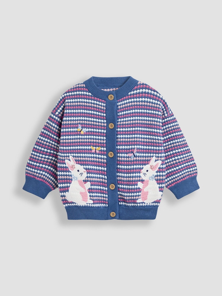 JoJo Maman Bébé Blue Bubble Knit Appliqué Cardigan - Image 1 of 4