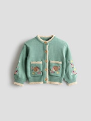 JoJo Maman Bébé Green Scallop Edge Embroidered Pocket Cardigan - Image 1 of 3