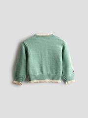 JoJo Maman Bébé Green Scallop Edge Embroidered Pocket Cardigan - Image 2 of 3