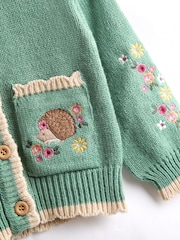 JoJo Maman Bébé Green Scallop Edge Embroidered Pocket Cardigan - Image 3 of 3