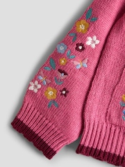 JoJo Maman Bébé Rose Scallop Edge Embroidered Pocket Cardigan - Image 3 of 4