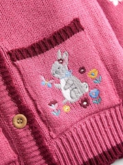 JoJo Maman Bébé Rose Scallop Edge Embroidered Pocket Cardigan - Image 4 of 4