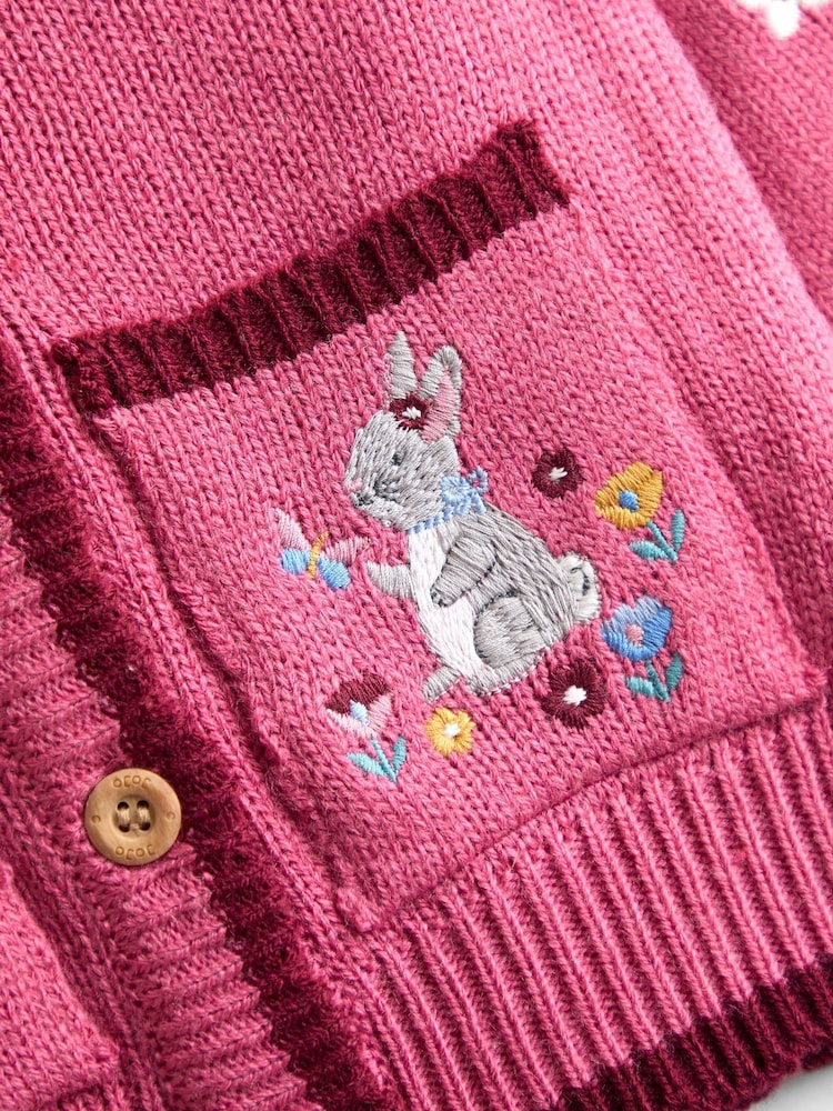 JoJo Maman Bébé Rose Scallop Edge Embroidered Pocket Cardigan - Image 4 of 4 JoJo Maman Bébé Rose Scallop Edge Embroidered Pocket Cardigan - Image 4 of 4