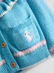 JoJo Maman Bébé Blue Frill Yoke Fair Isle Cardigan - Image 4 of 4