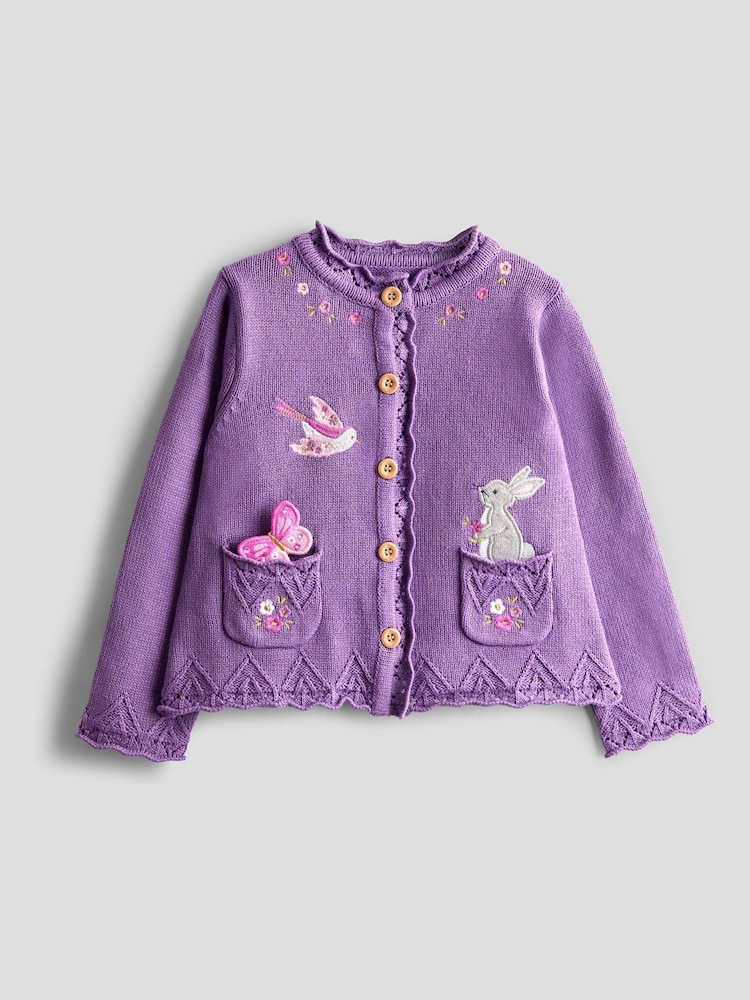 JoJo Maman Bébé Purple Pet in Pocket Applique Cardigan - Image 1 of 5