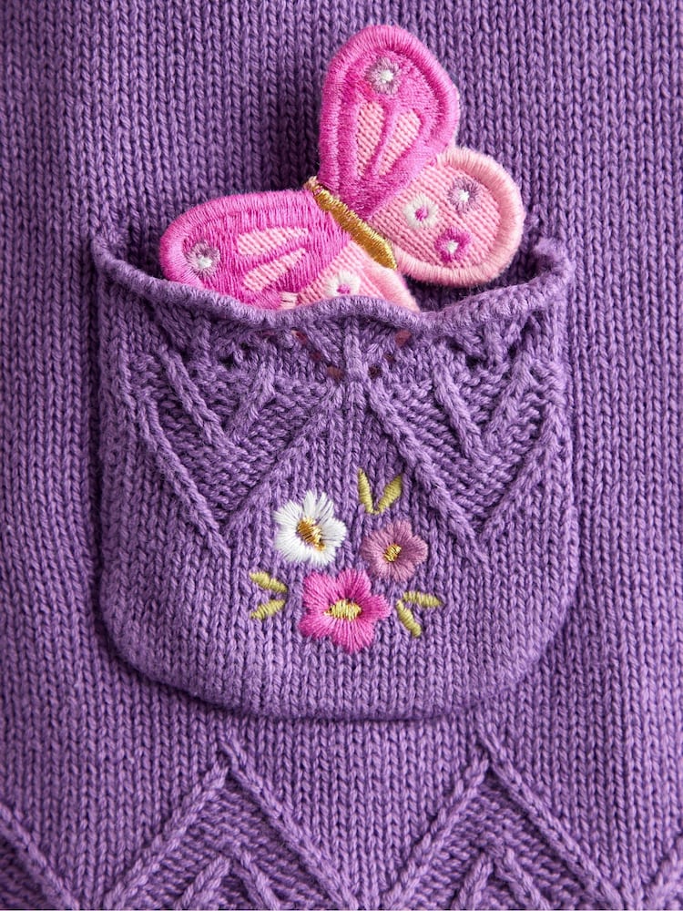 Violet iepuraș & Fluture - Cardigan aplicat cu buzunar și imprimeu animal de companie JoJo Maman Bébé - Image 4 of 5