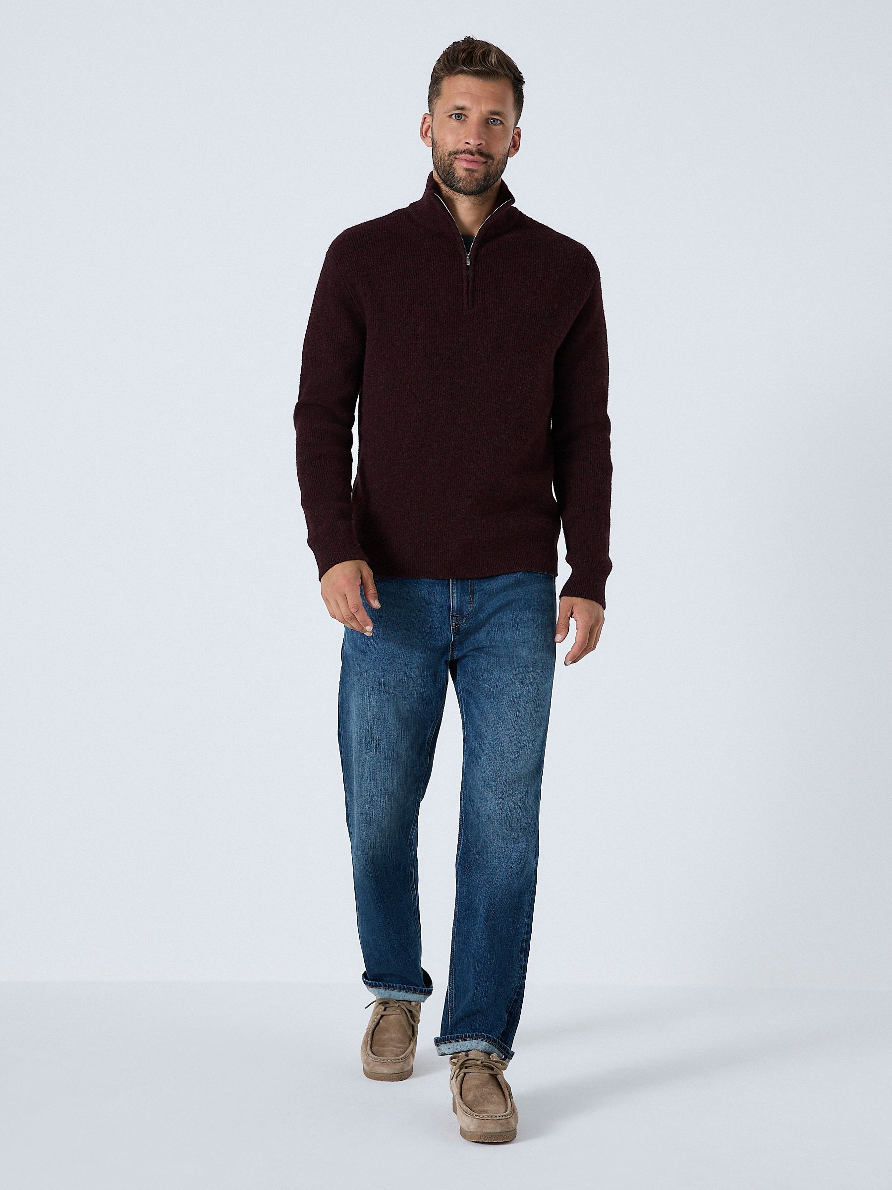 Buy Burgundy Red Regular Fit Soufflé Rib Texture Quarter Zip Neck