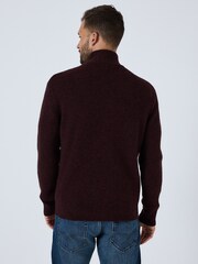 Burgundy Red Regular Fit Cosy Rib Texture Quarter Zip Jumper with Wool - Image 4 of 11
