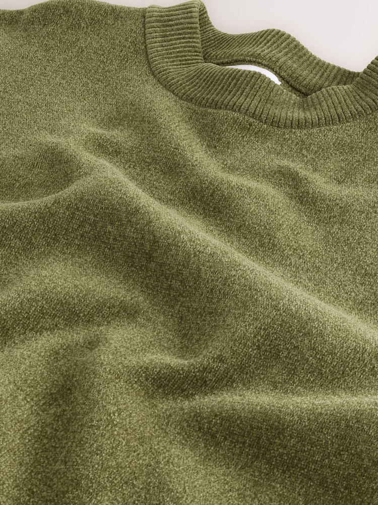 Olive Green Relaxed Fit Chenille Crew Neck Jumper - Image 3 of 3