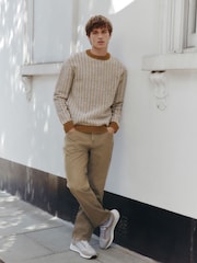 Brown Regular Fit Geometric Textured Crew Neck Jumper with Wool - Image 2 of 7