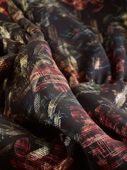 Gold Jaquard Print Mini Long Sleeve A-Line Seam Detail Dress - Image 7 of 8