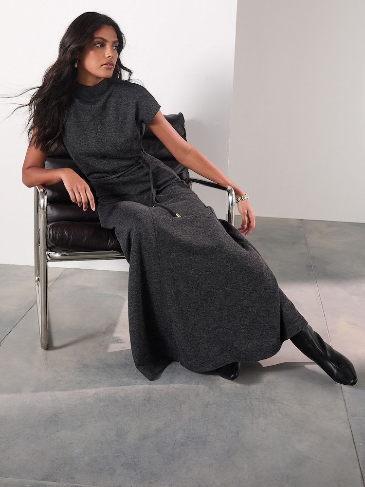 Anthrazitgrau - Knit Look Tie Waist Midi Dress - Bild 2 von 8 Anthrazitgrau - Knit Look Tie Waist Midi Dress - Bild 2 von 8