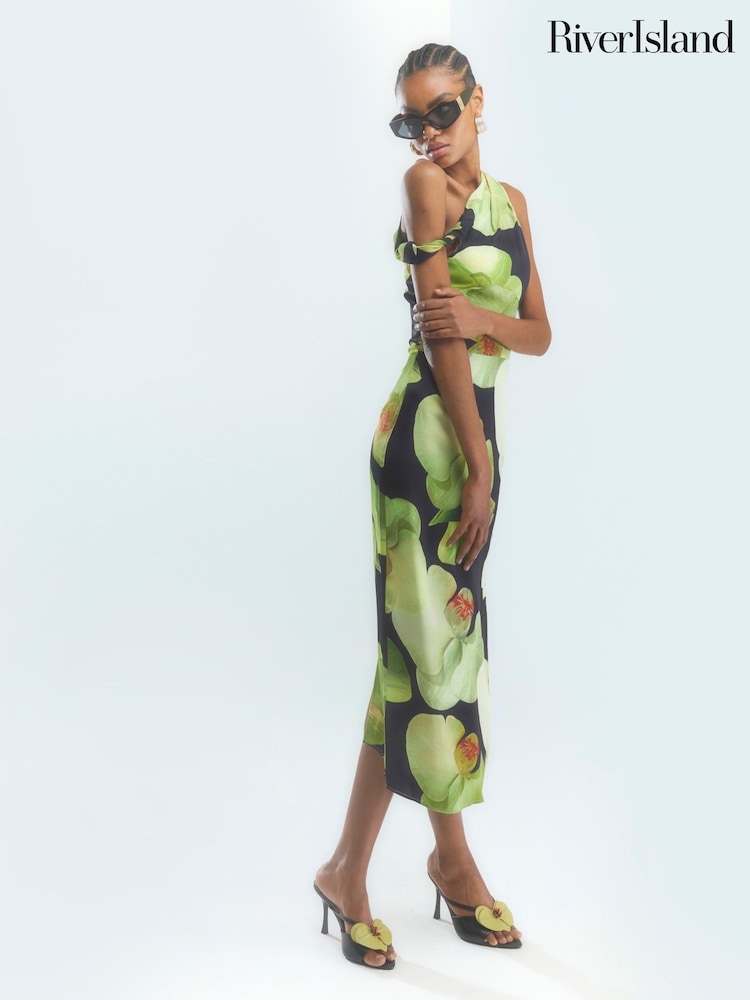 River Island Green Floral Print Twist Front Maxi Dress - Image 5 of 5 River Island Green Floral Print Twist Front Maxi Dress - Image 5 of 5