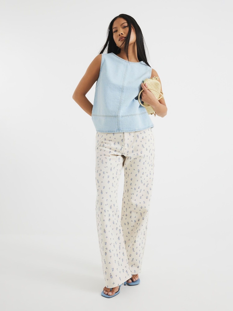 River Island Petite Relaxed Straight Ditsy Floral Print 100% Cotton Jeans - Imagen 1 de 4