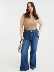 River Island Blue High Rise Relaxed Flare 100% Cotton Jeans - Image 2 of 9