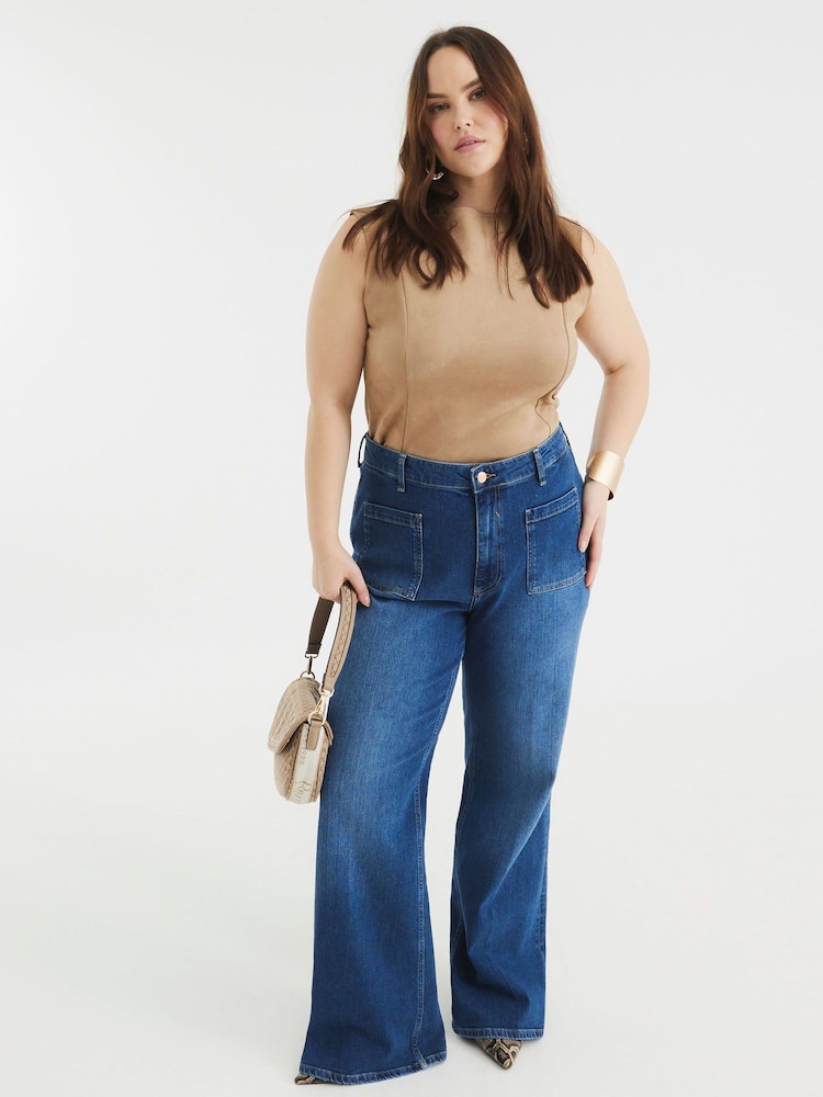 River Island Blue High Rise Relaxed Flare 100% Cotton Jeans - Image 2 of 9