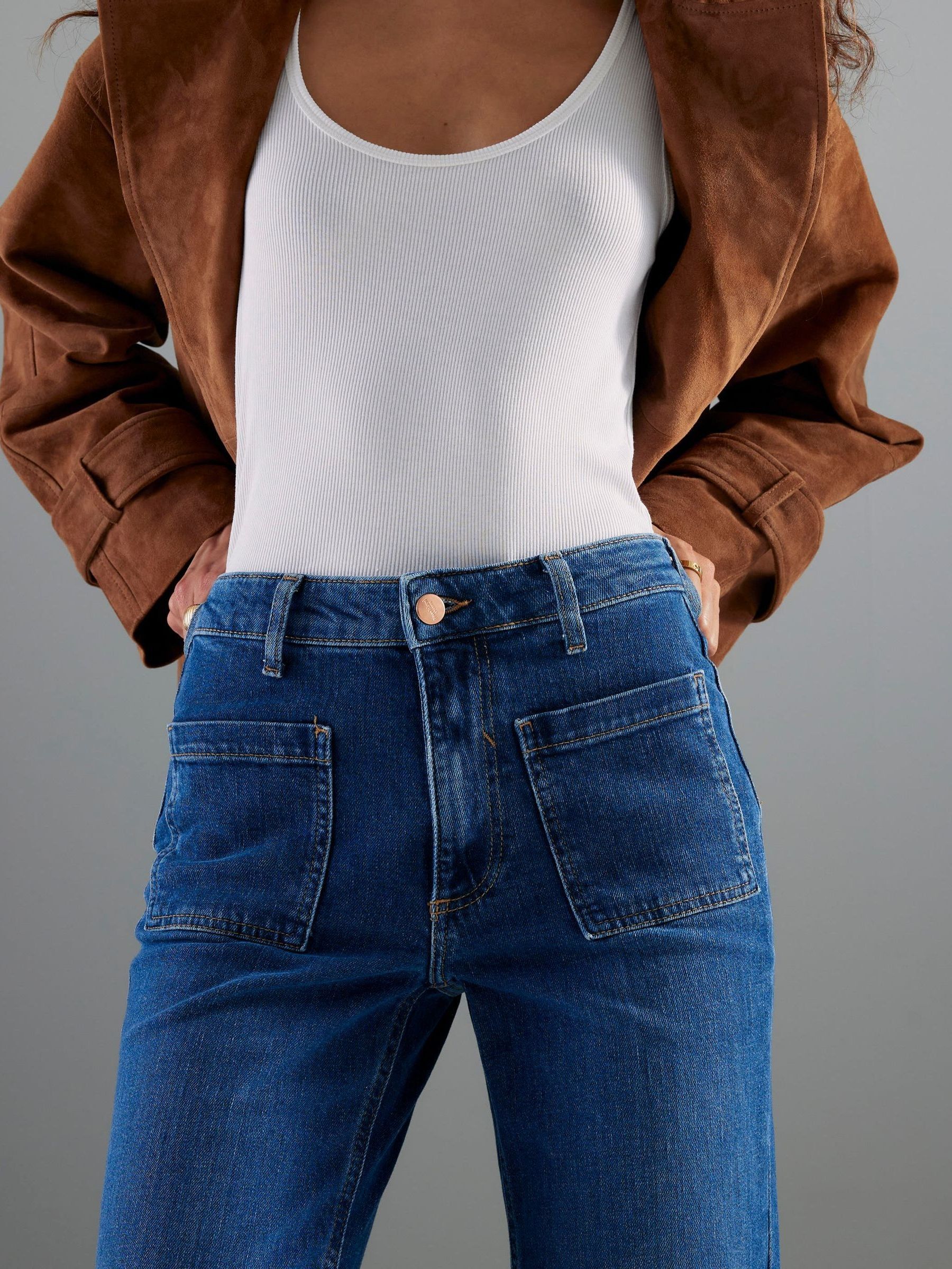 Buy River Island Blue High Waisted Relaxed Flare Jeans from the
