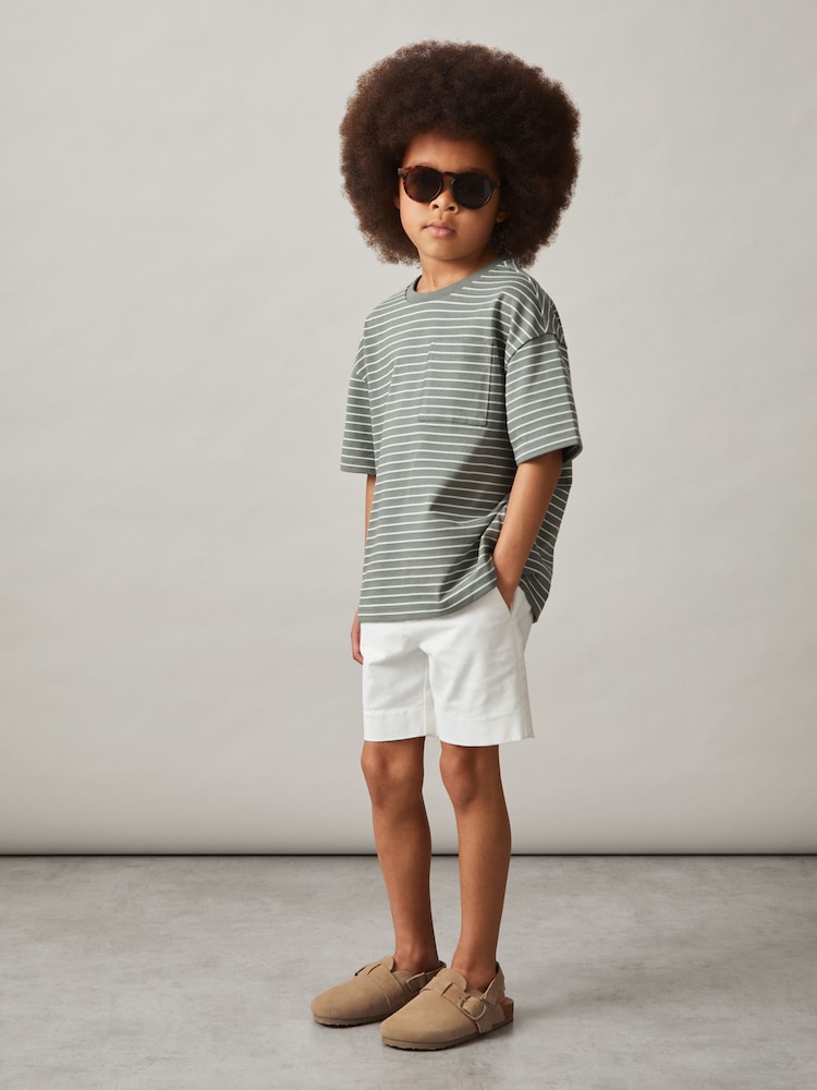 Salvia/blanco - Reiss Paudie Cotton Blend Stripe T-Shirt - Imagen 1 de 4