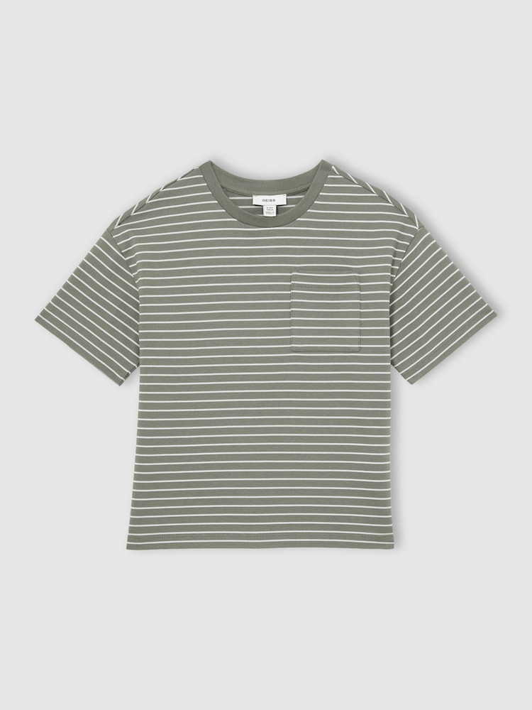 Salvia/blanco - Reiss Paudie Cotton Blend Stripe T-Shirt - Imagen 2 de 4
