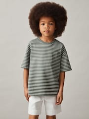Salvia/blanco - Reiss Paudie Cotton Blend Stripe T-Shirt - Imagen 3 de 4