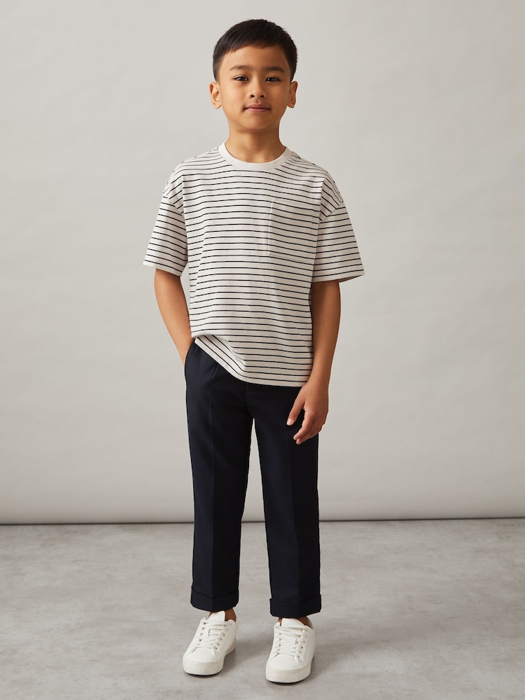 Blanco/azul marino - Reiss Paudie Cotton Blend Stripe T-Shirt - Imagen 1 de 4