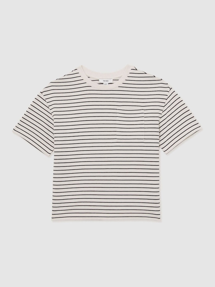 Blanco/azul marino - Reiss Paudie Cotton Blend Stripe T-Shirt - Imagen 2 de 4