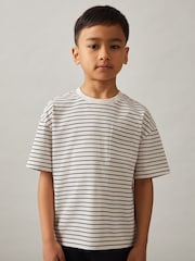 Blanco/azul marino - Reiss Paudie Cotton Blend Stripe T-Shirt - Imagen 3 de 4