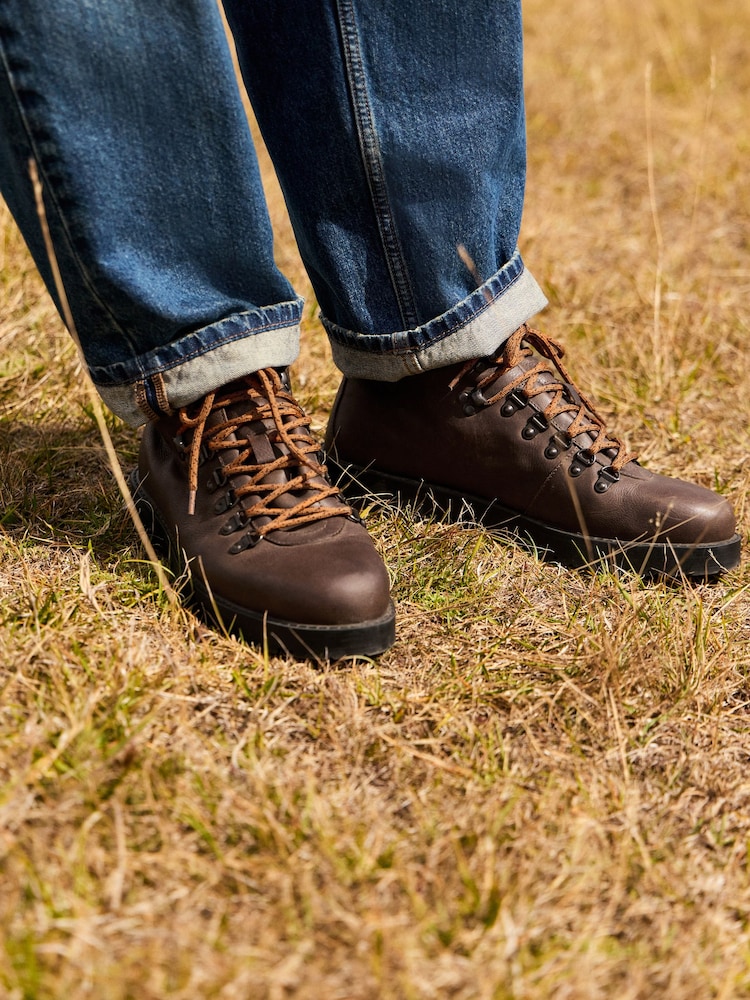 Brown Leather Hiker Style Boots - Image 1 of 9 Brown Leather Hiker Style Boots - Image 1 of 9