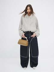 River Island Cream Bubble Hem Check Bomber Jacket - Image 1 of 6