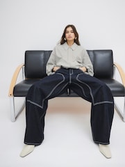River Island Cream Bubble Hem Check Bomber Jacket - Image 4 of 6