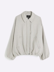 River Island Cream Bubble Hem Check Bomber Jacket - Image 5 of 6