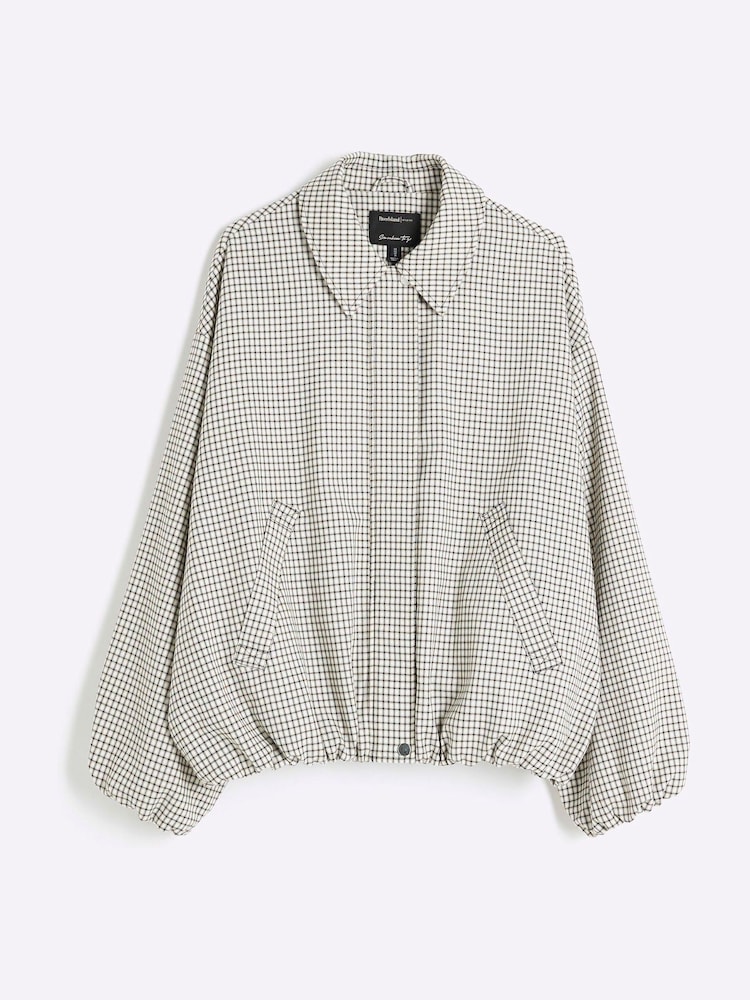River Island Cream Bubble Hem Check Bomber Jacket - Image 5 of 6