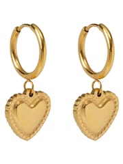 Bibi Bijoux Gold Tone Heart Charm Stainless Steel Hoop Earrings - Image 1 of 3