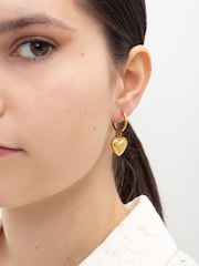Bibi Bijoux Gold Tone Heart Charm Stainless Steel Hoop Earrings - Image 3 of 3
