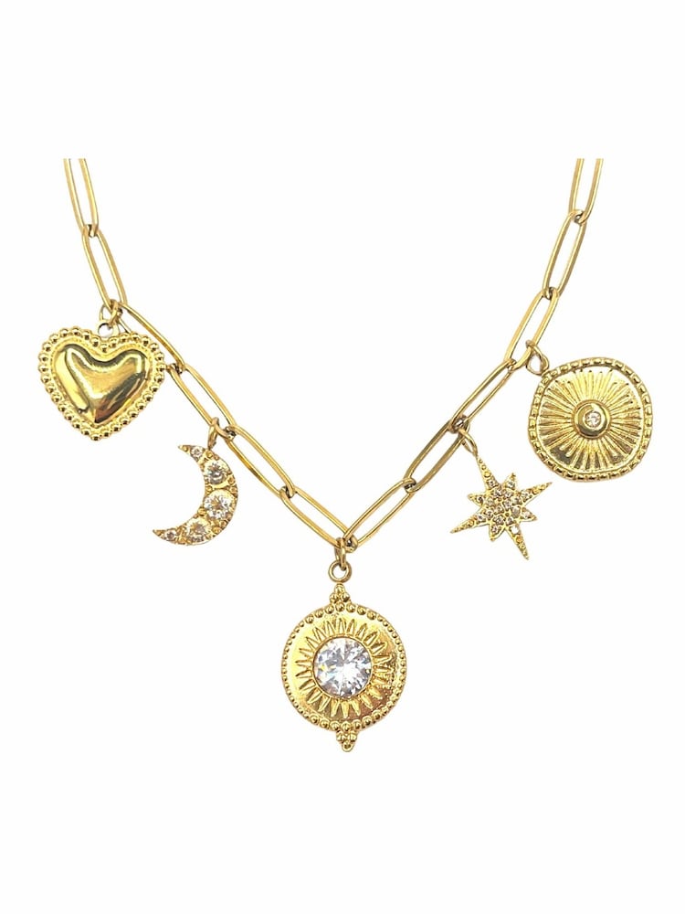 Bibi Bijoux Gold Tone Celestial Stainless Steel Charm Necklace - Image 2 of 3