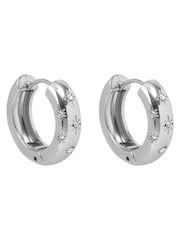 Bibi Bijoux Silver Tone Pavé Star Stainless Steel Hoop Earrings - Image 1 of 3