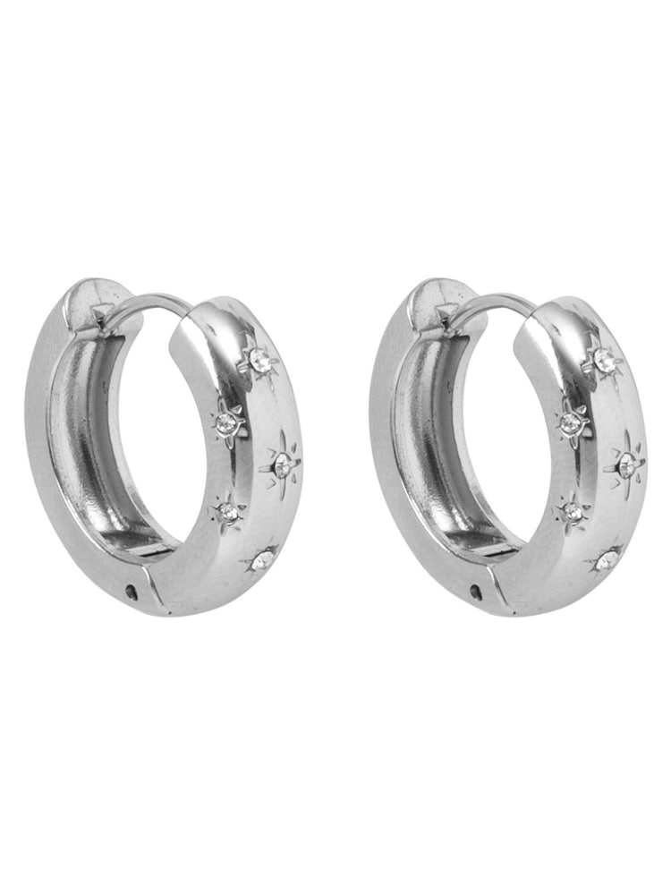 Bibi Bijoux Silver Tone Pavé Star Stainless Steel Hoop Earrings - Image 1 of 3