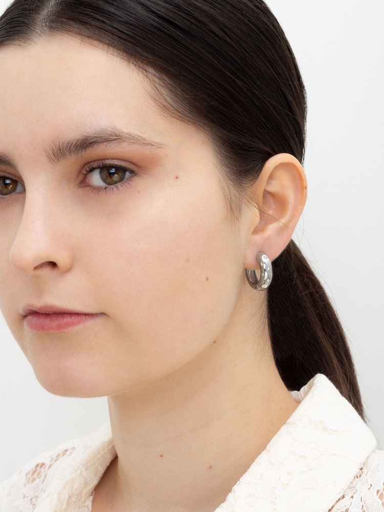 Bibi Bijoux Silver Tone Pavé Star Stainless Steel Hoop Earrings - Image 3 of 3