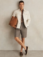 Reiss Mushroom Brown Barges Linen Drawstring Shorts - Image 1 of 6